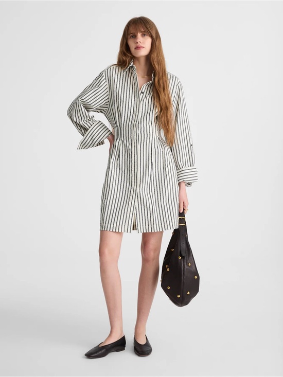 Madewell Dresses & Skirts - Madewell Grey Variegated Stripe Seersucker Mini Shirtdress Size 4 NWT